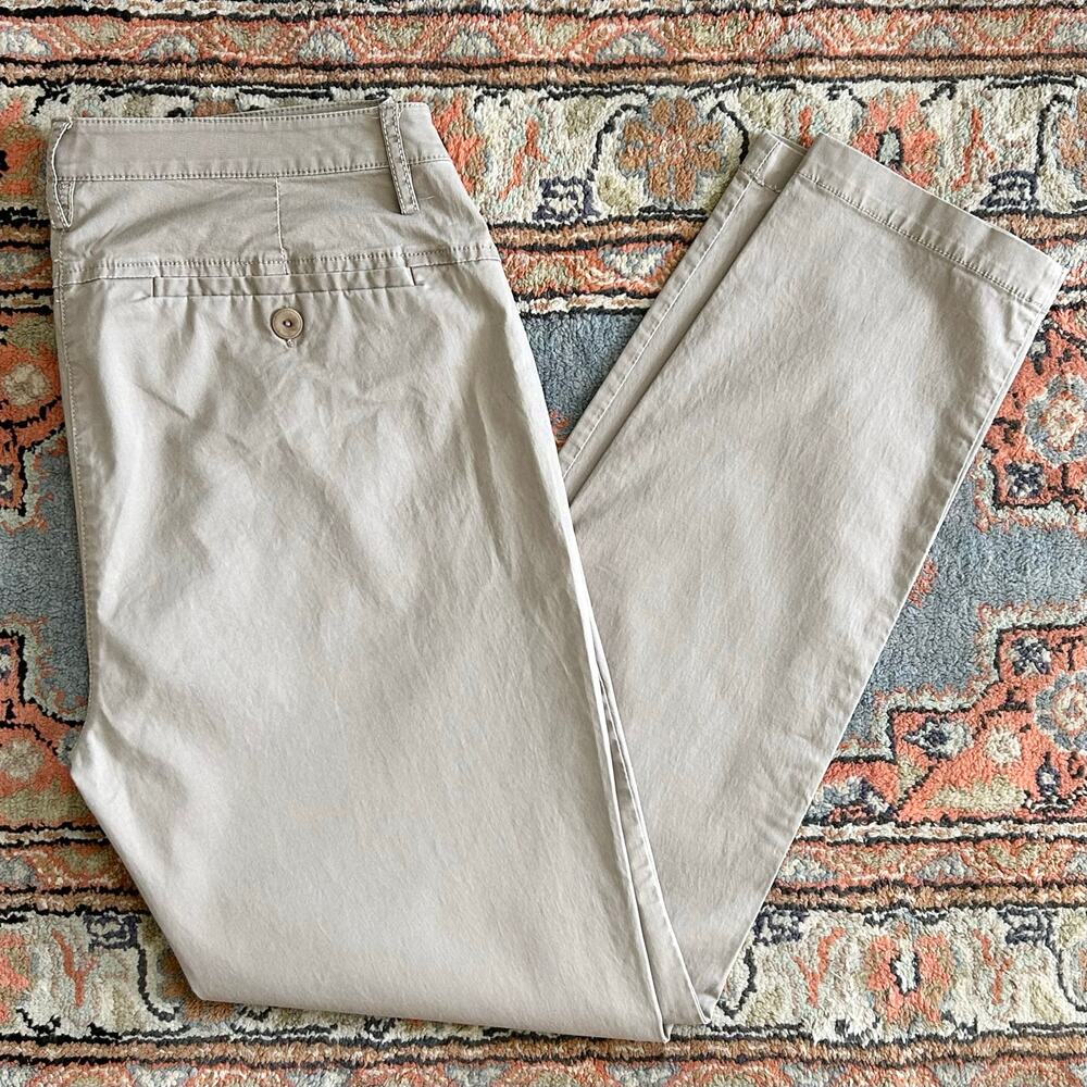 Eileen Fisher Stretch Khaki Tan Zipper-Fly Tapered Straight Leg Chino Pants XS